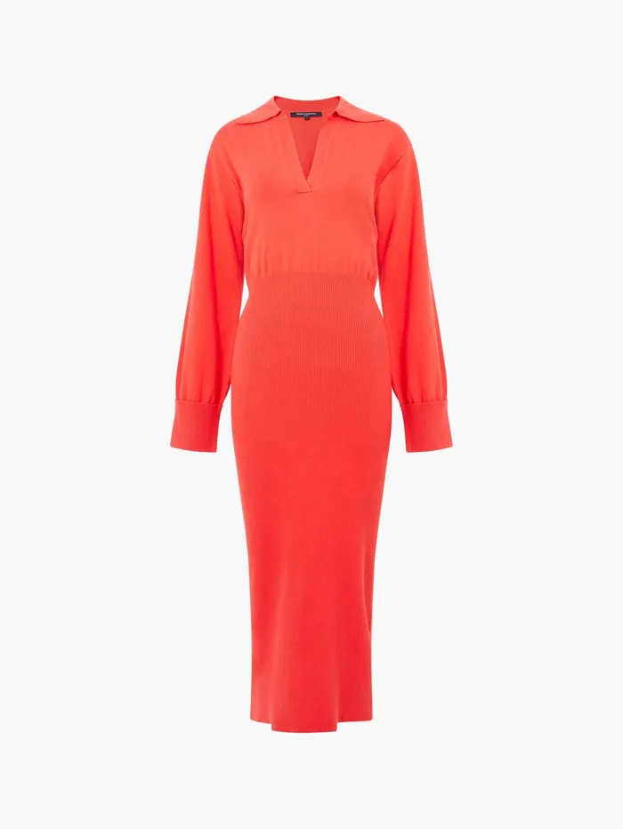 French Connection Mozza Collared Knit Midi Dress Scarlet Red Woman Dresses