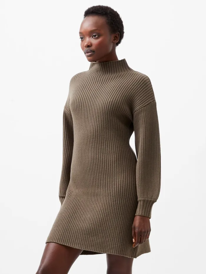 French Connection Myla Babysoft Mini Dress 8211 Tarmac Khaki Woman Jumpers and Cardigans