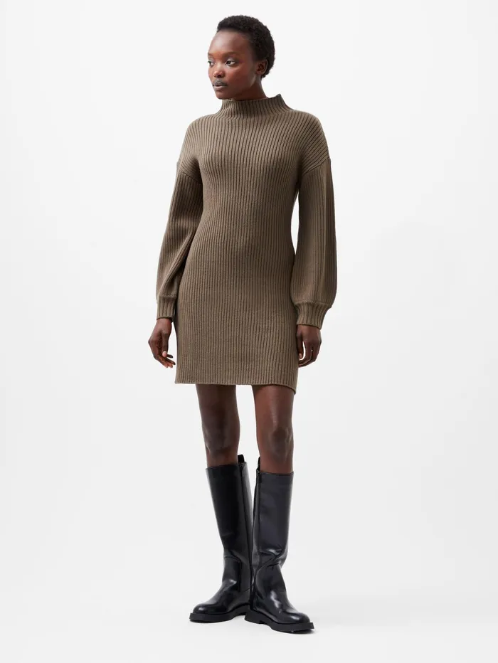 French Connection Myla Babysoft Mini Dress 8211 Tarmac Khaki Woman Jumpers and Cardigans