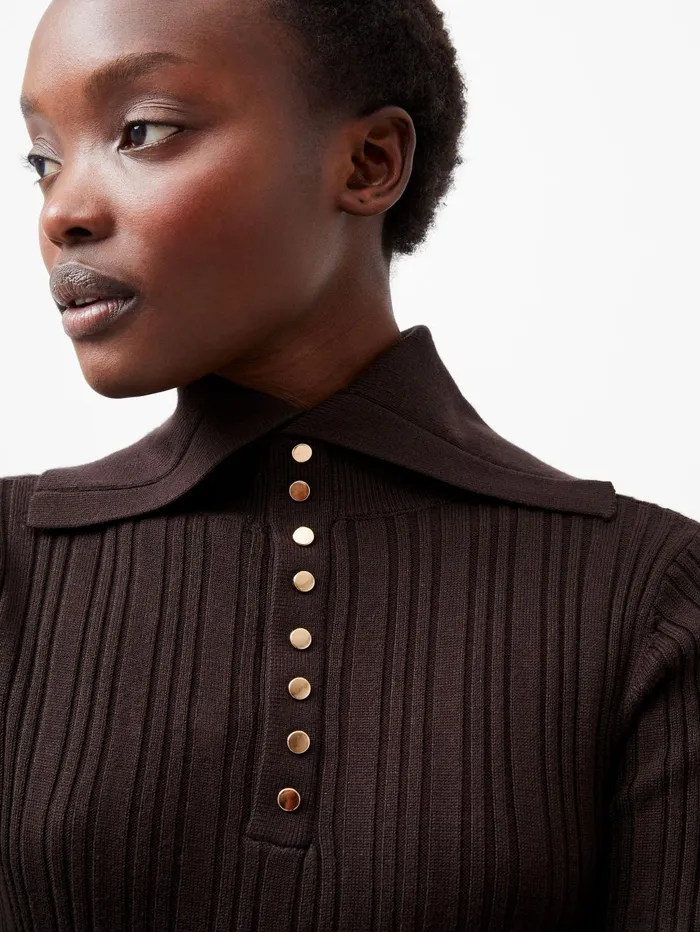 French Connection Nia Mari Long Sleeve Top Chocolate Ganache Woman Jumpers and Cardigans