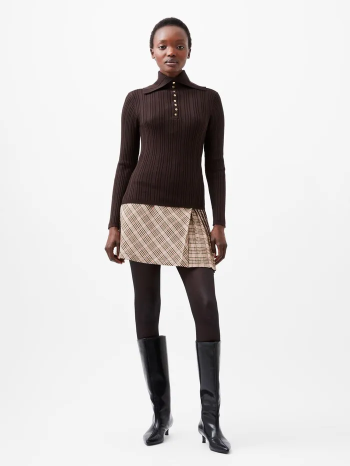 French Connection Nia Mari Long Sleeve Top Chocolate Ganache Woman Jumpers and Cardigans