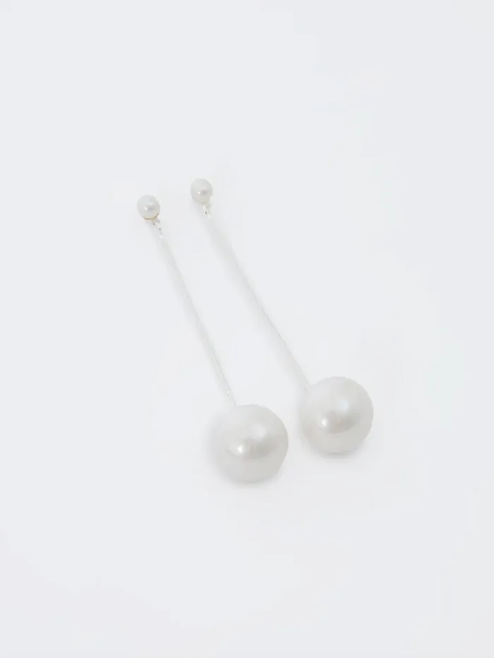 French Connection Pearl Dangle Drop Earrings Silver Woman Jewellery