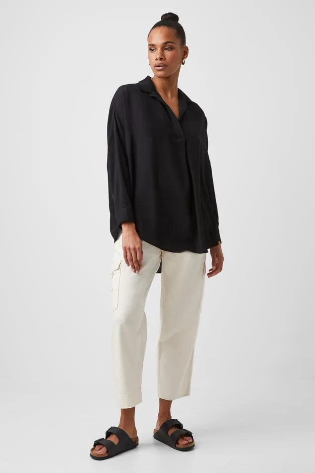 French Connection Rhodes Recycled Crepe Popover Shirt 8211 Black Woman Tops