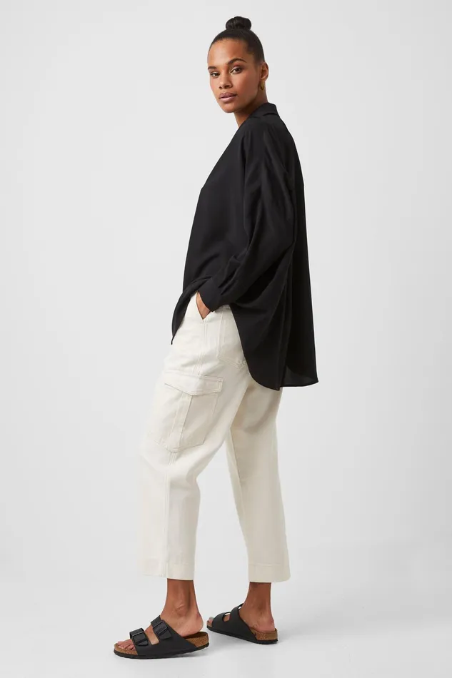 French Connection Rhodes Recycled Crepe Popover Shirt 8211 Black Woman Tops
