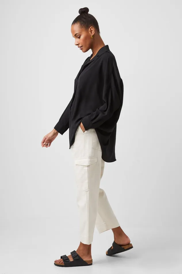 French Connection Rhodes Recycled Crepe Popover Shirt 8211 Black Woman Tops