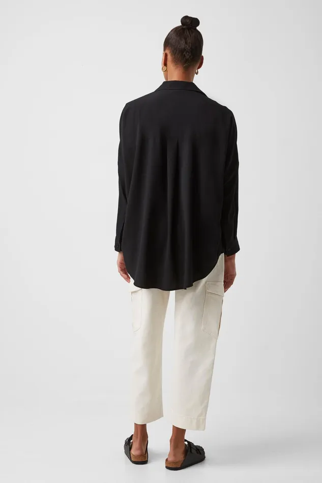 French Connection Rhodes Recycled Crepe Popover Shirt 8211 Black Woman Tops