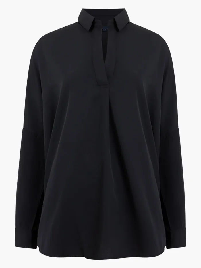 French Connection Rhodes Recycled Crepe Popover Shirt 8211 Black Woman Tops