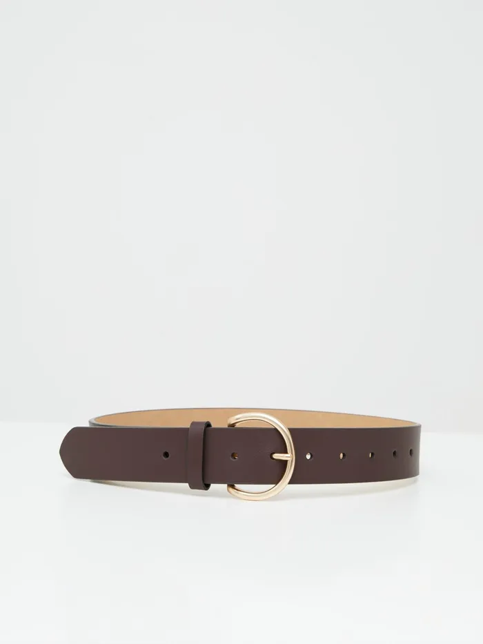 French Connection Round Buckle Belt BrownMatt Gold Woman Belts