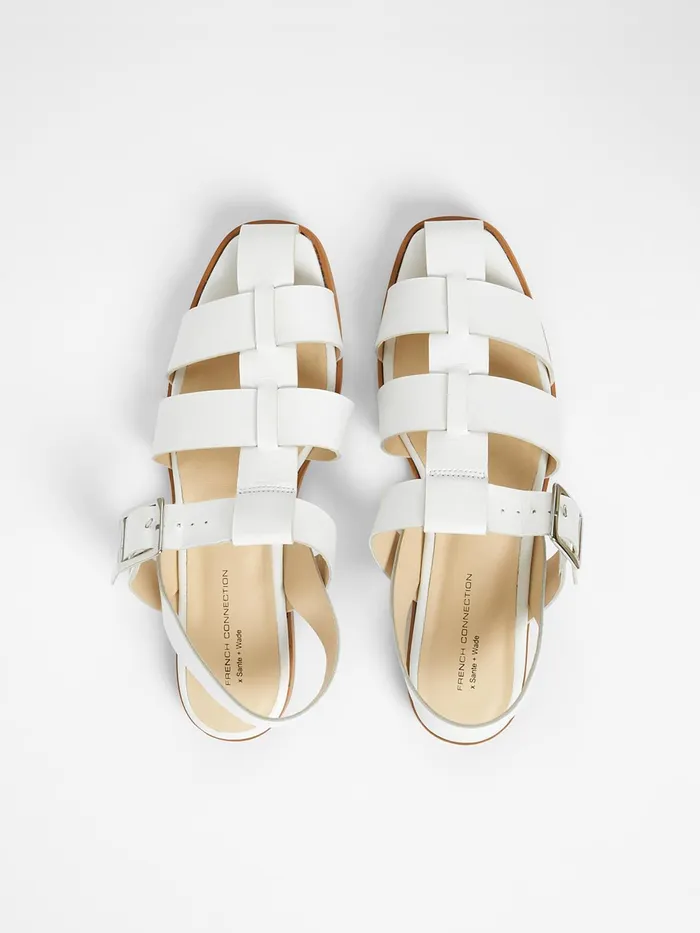 French Connection SW X Luisa Fisherman Caged Sandals White Woman Shoes