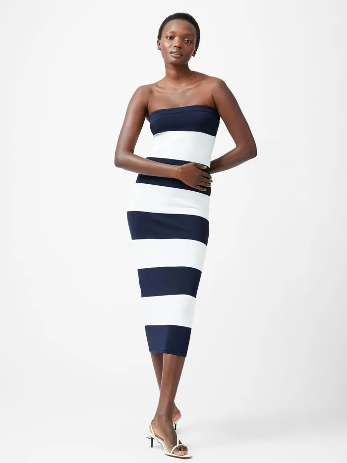 French Connection Striped Bodycon Knit Bandeau Midi Dress Summer WhiteMarine Woman Dresses French Connection Striped Bodycon Knit Bandeau Midi Dress Summer WhiteMarine Woman Dresses