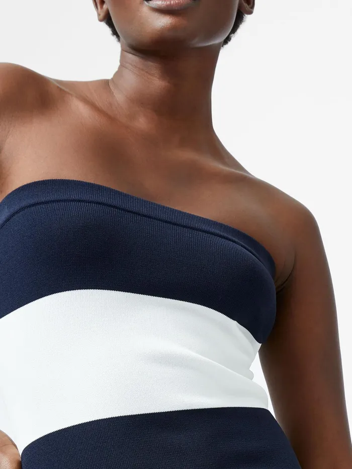 French Connection Striped Bodycon Knit Bandeau Midi Dress Summer WhiteMarine Woman Dresses