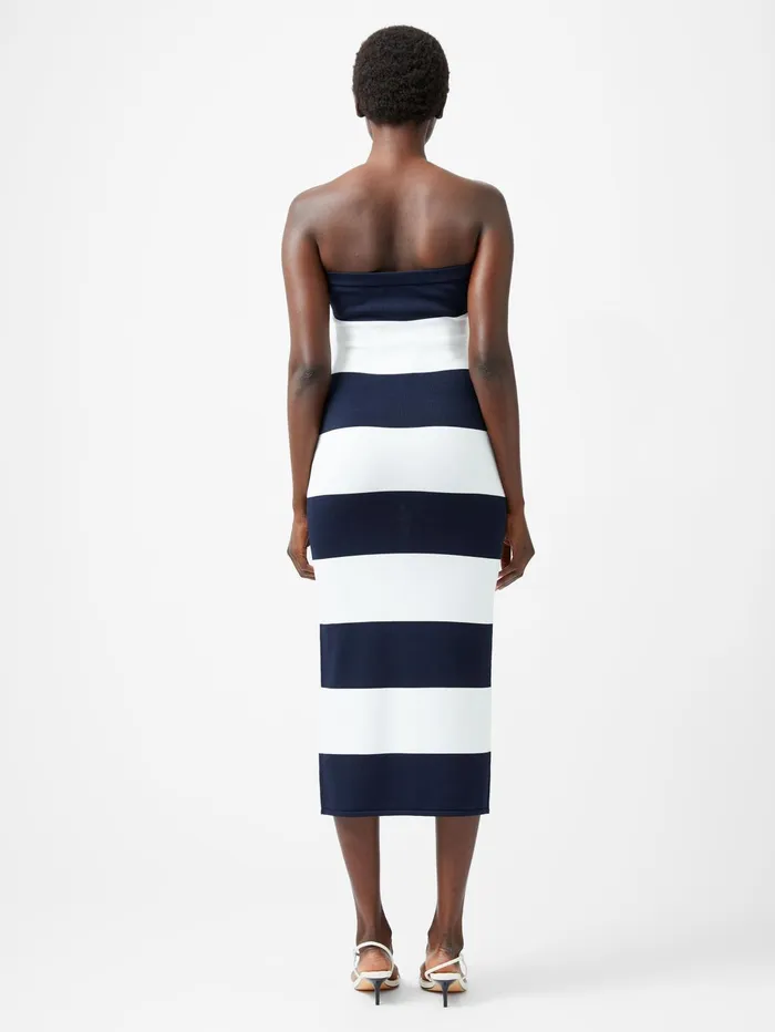 French Connection Striped Bodycon Knit Bandeau Midi Dress Summer WhiteMarine Woman Dresses