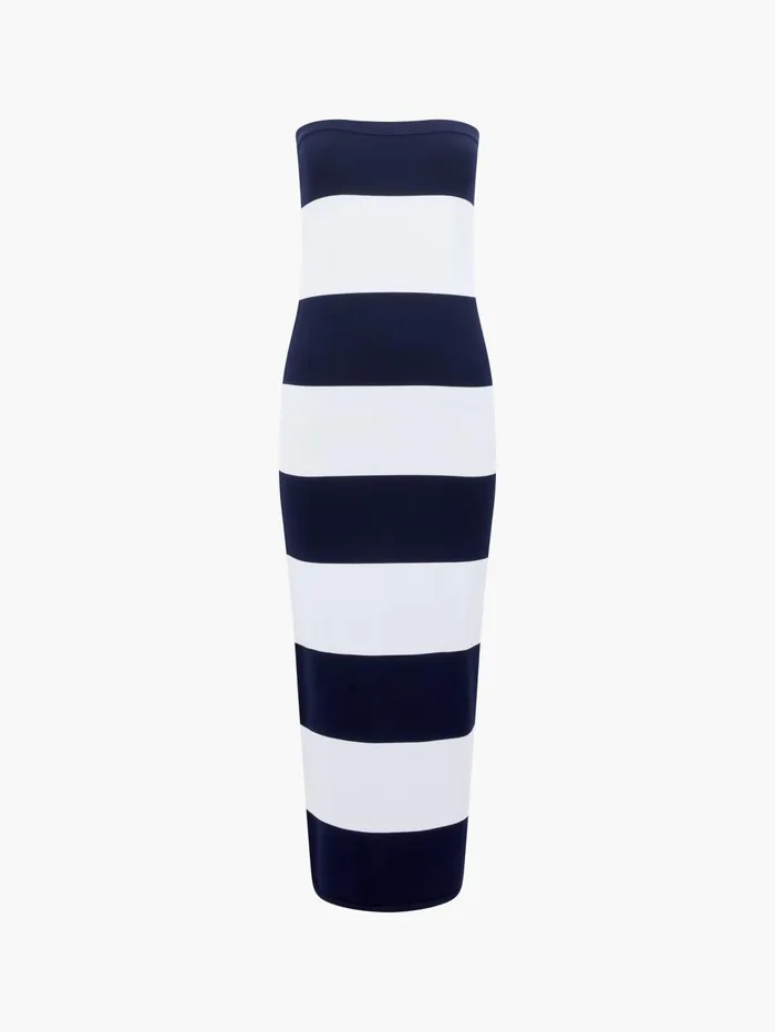 French Connection Striped Bodycon Knit Bandeau Midi Dress Summer WhiteMarine Woman Dresses