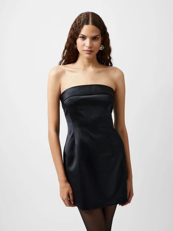 French Connection Structured Satin Bandeau Mini Dress Black Woman Dresses