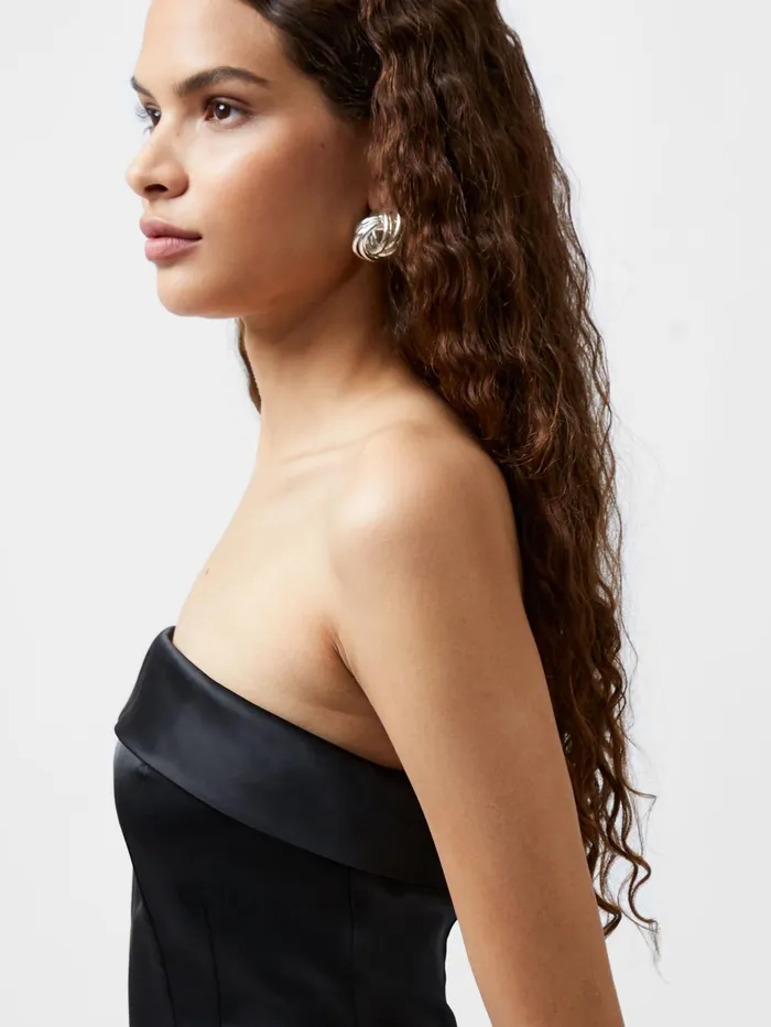 French Connection Structured Satin Bandeau Mini Dress Black Woman Dresses