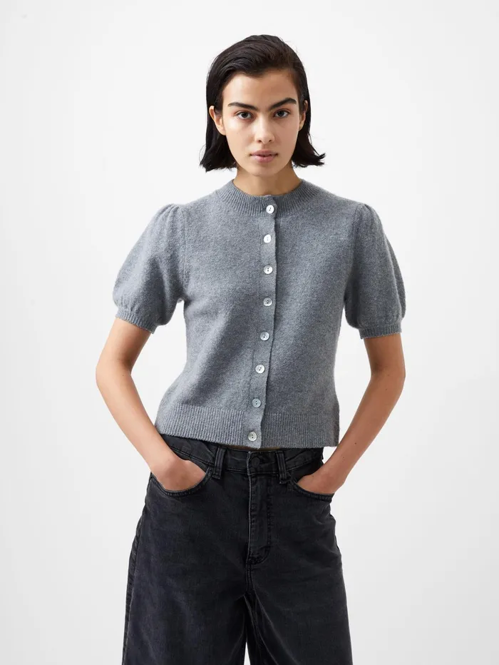 French Connection Vhari Recycled Puff Sleeve Cardigan Mid Grey Mel Woman Jumpers and Cardigans French Connection Vhari Recycled Puff Sleeve Cardigan Mid Grey Mel Woman Jumpers and Cardigans