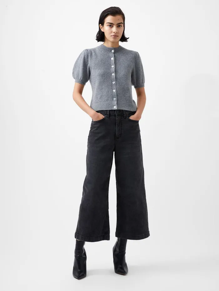 French Connection Vhari Recycled Puff Sleeve Cardigan Mid Grey Mel Woman Jumpers and Cardigans