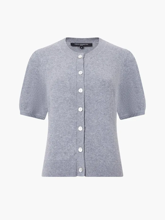 French Connection Vhari Recycled Puff Sleeve Cardigan Mid Grey Mel Woman Jumpers and Cardigans