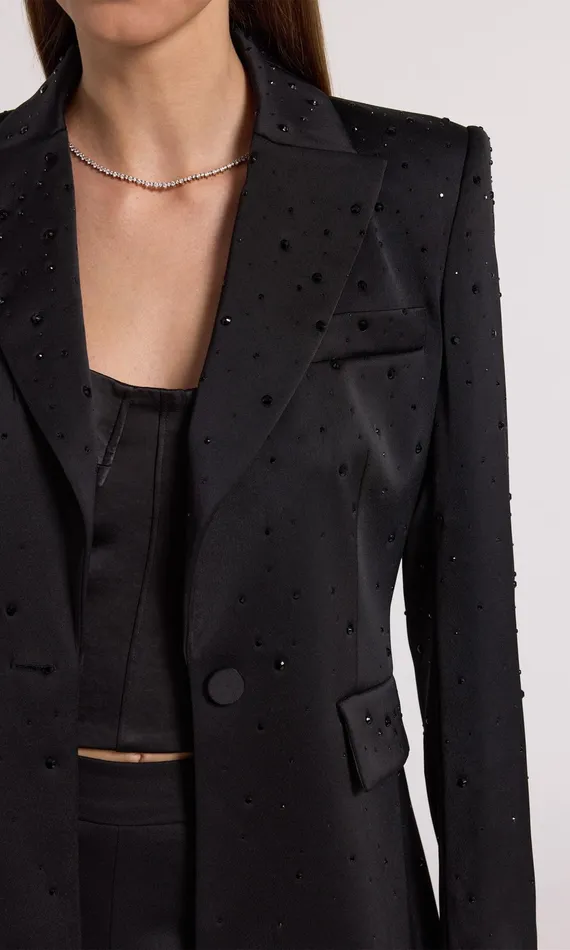 Generation Love Clothing Aimee Crystal Satin Blazer Blackblack Women Blazers and Jackets