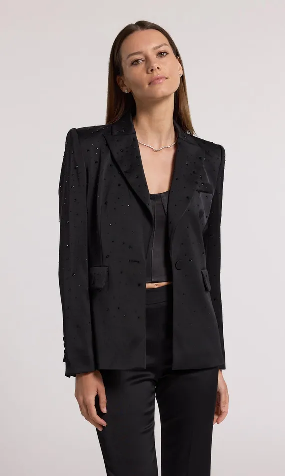 Generation Love Clothing Aimee Crystal Satin Blazer Blackblack Women Blazers and Jackets