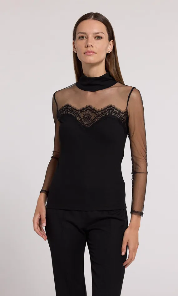 Generation Love Clothing Brigitte Lace Combo Jersey Top Black Women Tops