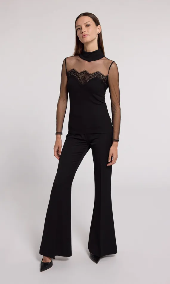 Generation Love Clothing Brigitte Lace Combo Jersey Top Black Women Tops