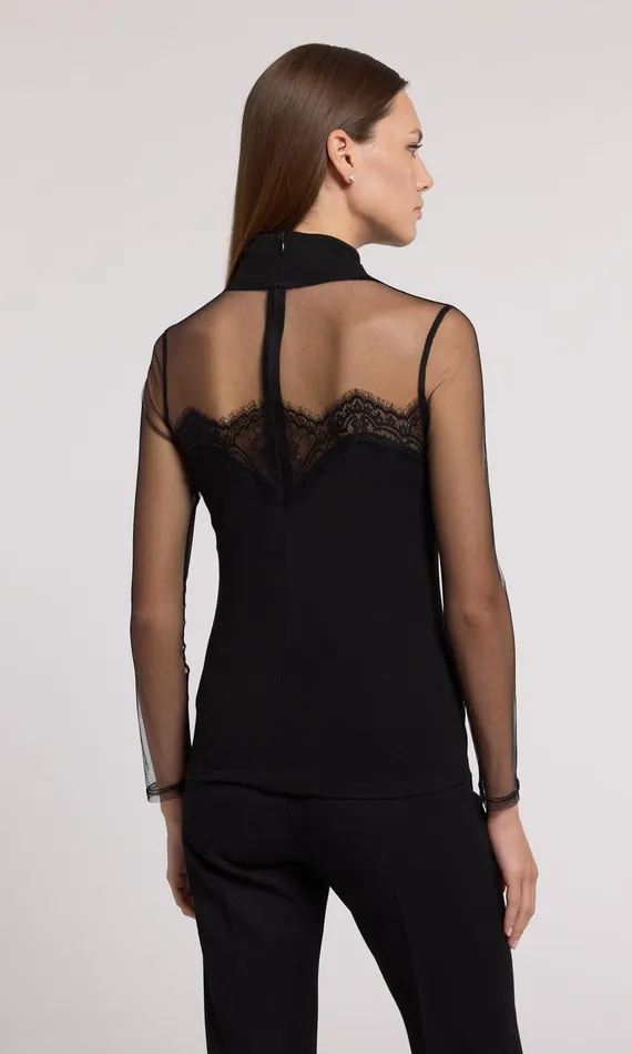 Generation Love Clothing Brigitte Lace Combo Jersey Top Black Women Tops