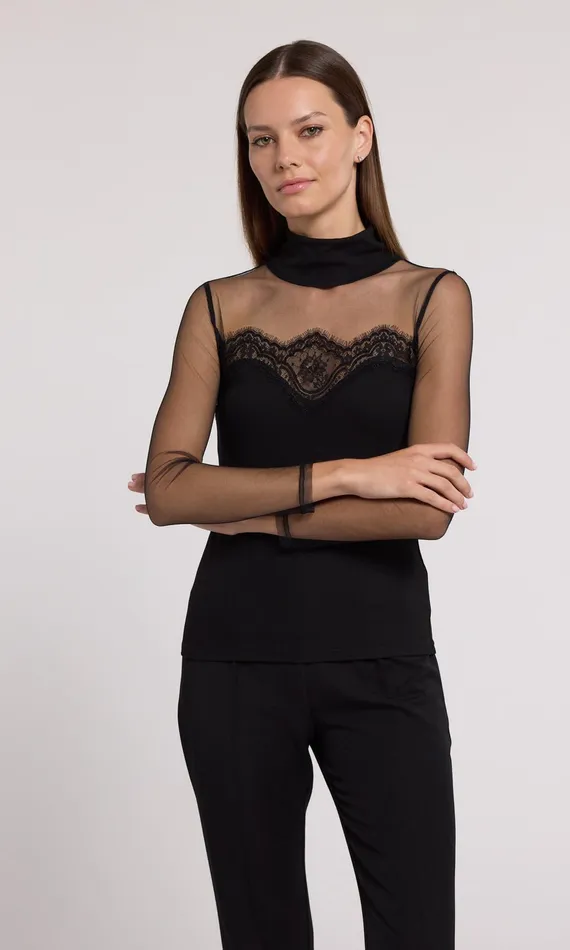 Generation Love Clothing Brigitte Lace Combo Jersey Top Black Women Tops