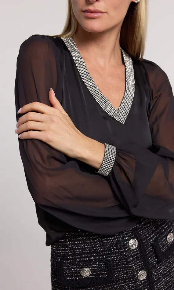 Generation Love Clothing Carina Crystal Blouse Blackclear Women Tops