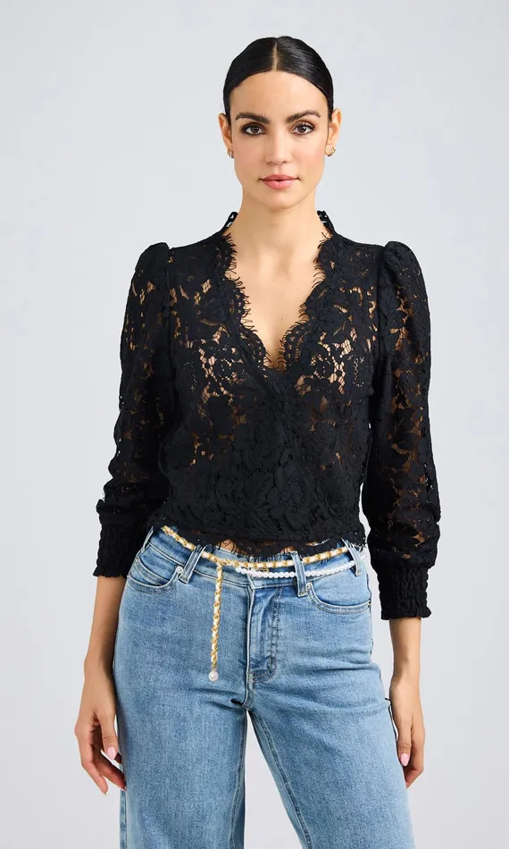 Generation Love Clothing Kairi Lace Wrap Blouse Black Women Tops