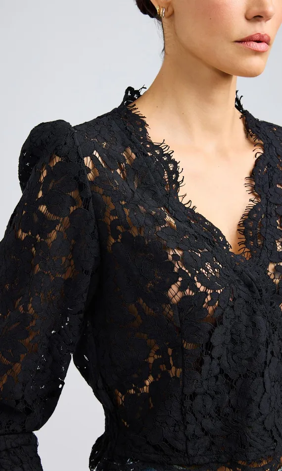 Generation Love Clothing Kairi Lace Wrap Blouse Black Women Tops