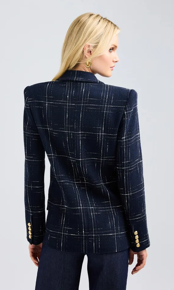 Generation Love Clothing Maverick Windowpane Tweed Blazer Navywhite Women Blazers and Jackets