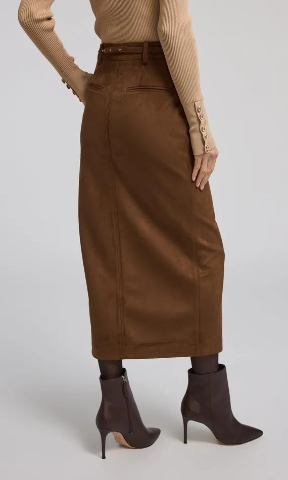 Generation Love Clothing Medina Belted Vegan Suede Skirt Caramel Women Skirts