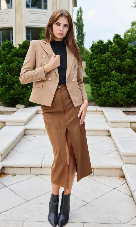 Generation Love Clothing Medina Belted Vegan Suede Skirt Caramel Women Skirts