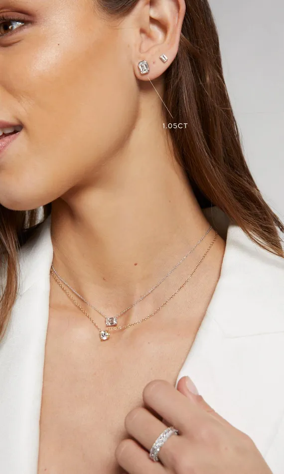 Generation Love Clothing Mon Tresor Emerald Cut Bezel Single Stud 105 Carat White Gold Women Fine Jewelry