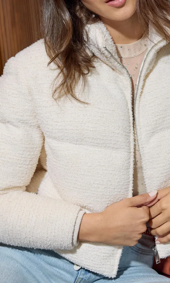 Generation Love Clothing Rhoda Tweed Puffer White Women Outerwear