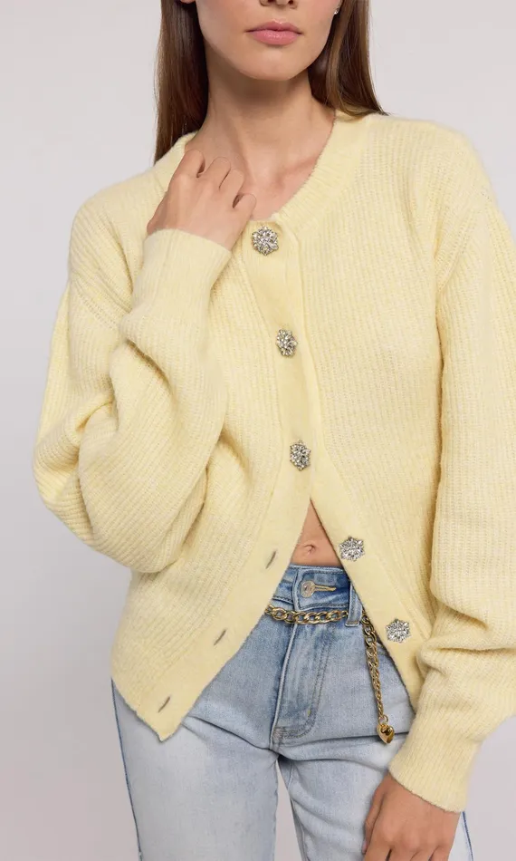 Generation Love Clothing Savera Cardigan Pale Yellow Women Sweaters and Sweatshirts