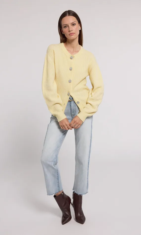 Generation Love Clothing Savera Cardigan Pale Yellow Women Sweaters and Sweatshirts