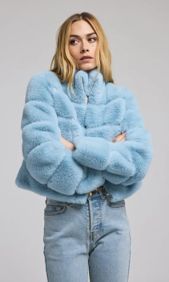 Generation Love Clothing Tala Faux Fur Bomber Powder Blue Women Outerwear