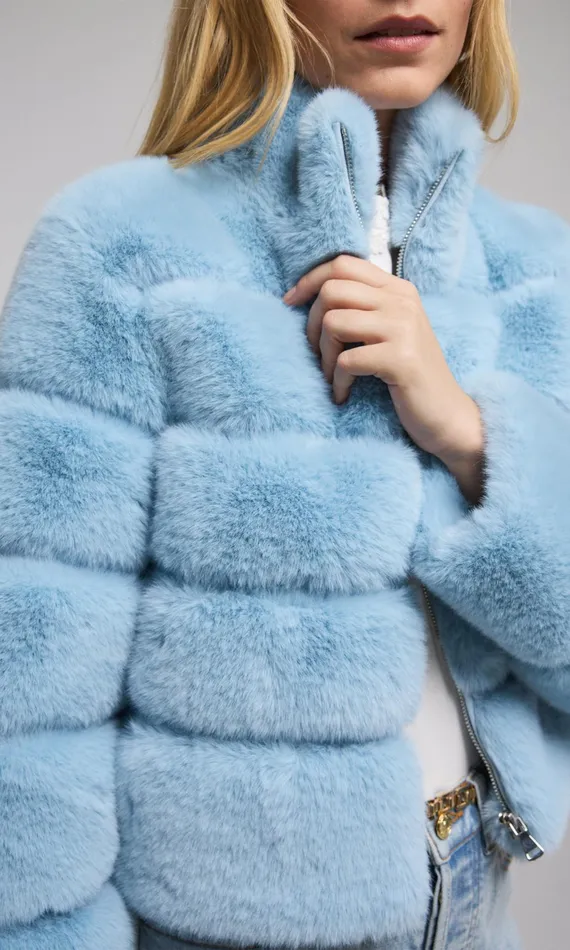 Generation Love Clothing Tala Faux Fur Bomber Powder Blue Women Outerwear