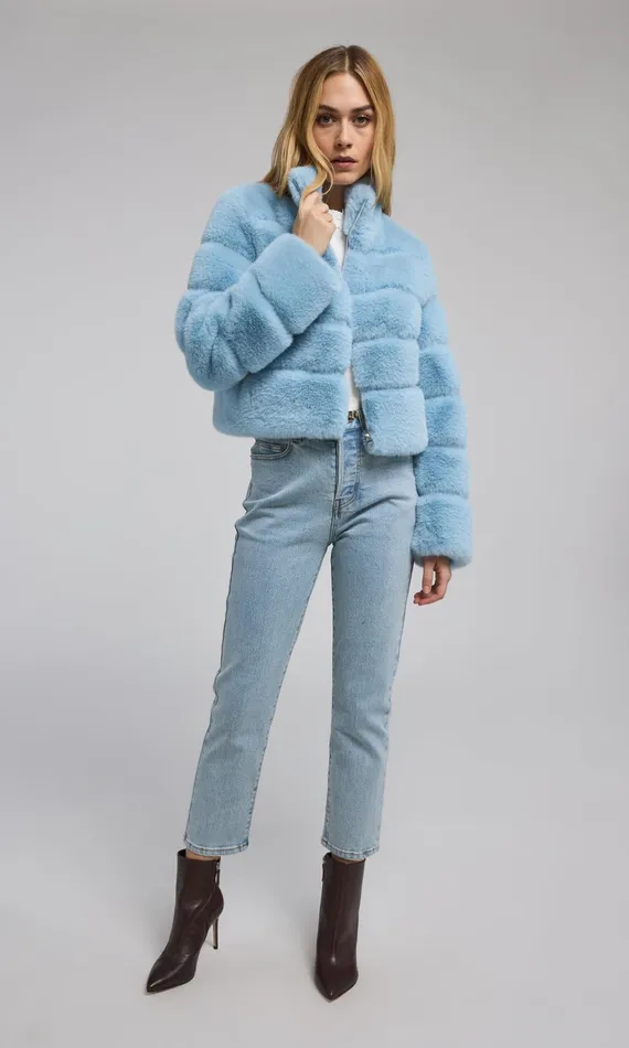 Generation Love Clothing Tala Faux Fur Bomber Powder Blue Women Outerwear