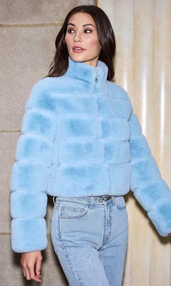 Generation Love Clothing Tala Faux Fur Bomber Powder Blue Women Outerwear
