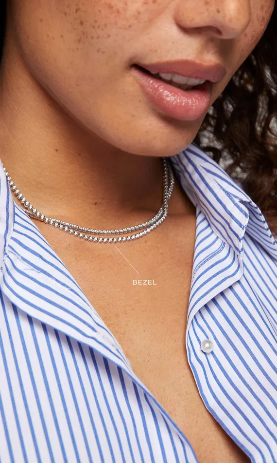 Generation Love Clothing Tresor Bezel Tennis Necklace 354 Carats Yellow Gold Women Fine Jewelry
