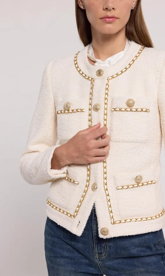 Generation Love Clothing Velma Tweed Jacket Cream Women Blazers and Jackets