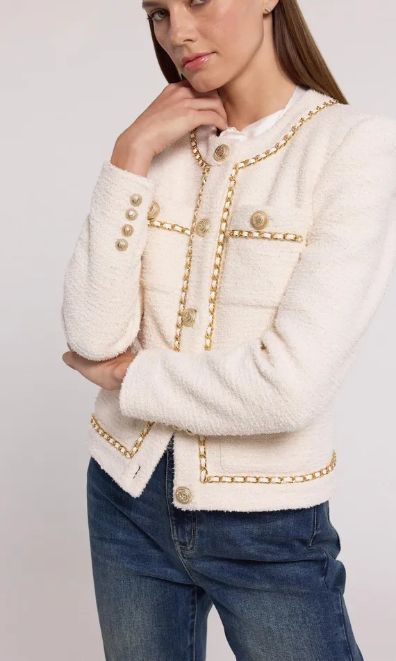 Generation Love Clothing Velma Tweed Jacket Cream Women Blazers and Jackets