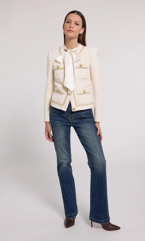 Generation Love Clothing Velma Tweed Jacket Cream Women Blazers and Jackets