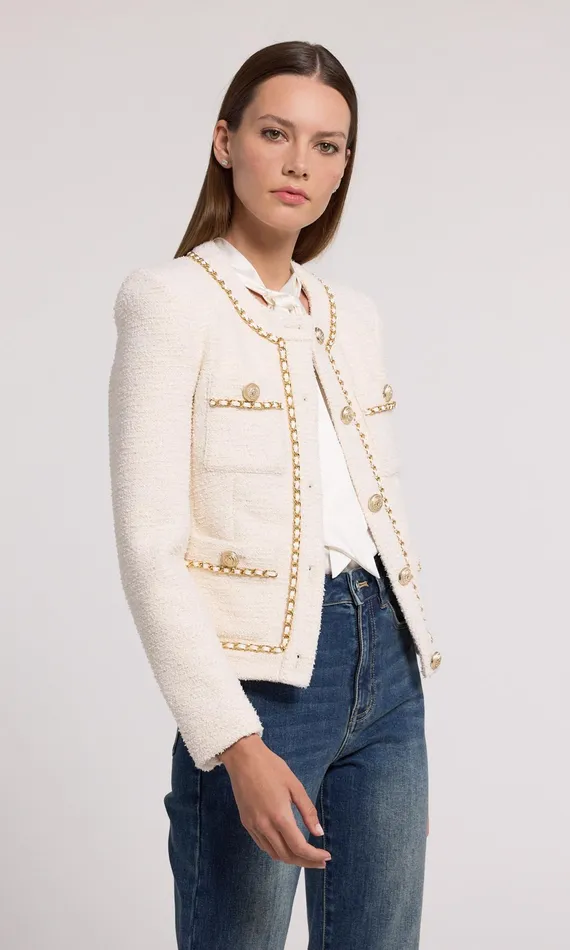 Generation Love Clothing Velma Tweed Jacket Cream Women Blazers and Jackets