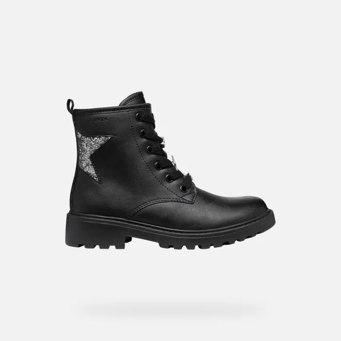 Geox Ankle Boots CASEY GIRL BlackDark Silver Combat Boots Blackdark Silver 8211 Kids