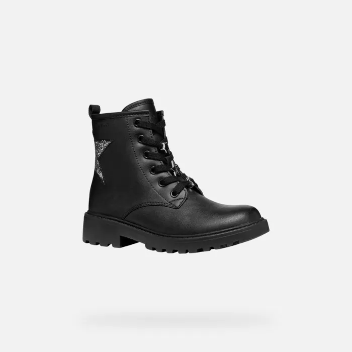 Geox Ankle Boots CASEY GIRL BlackDark Silver Combat Boots Blackdark Silver 8211 Kids