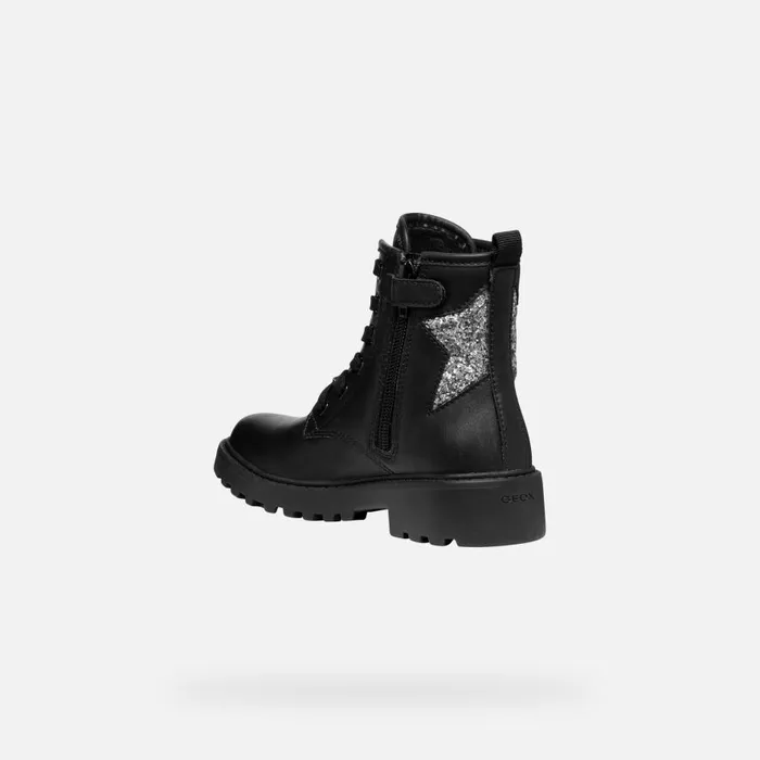 Geox Ankle Boots CASEY GIRL BlackDark Silver Combat Boots Blackdark Silver 8211 Kids